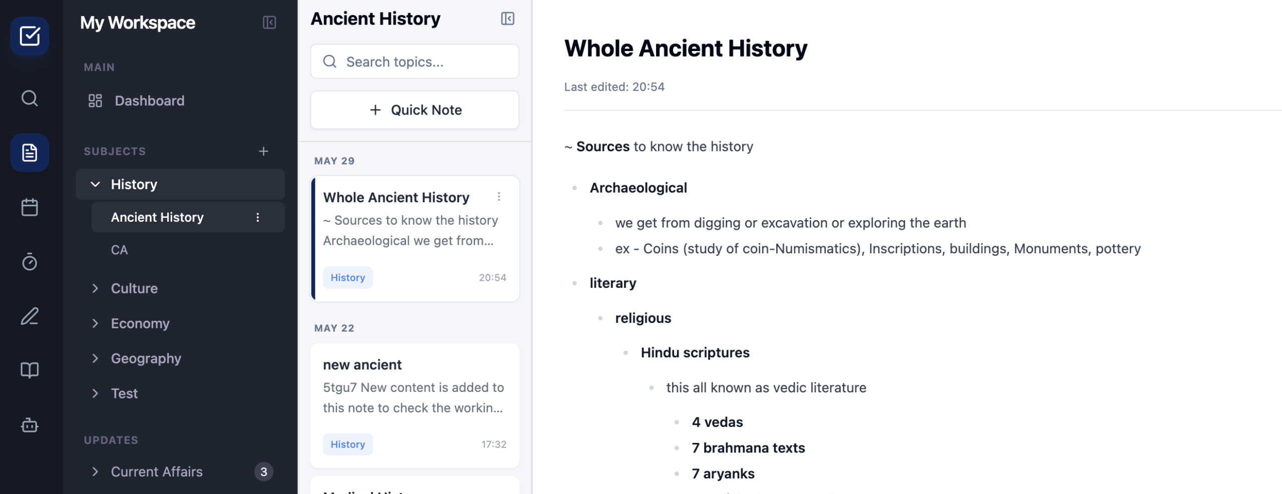 Note taking structure